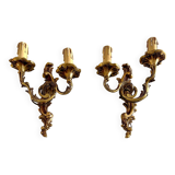 Lot of 2 Double Bronze Wall Lights