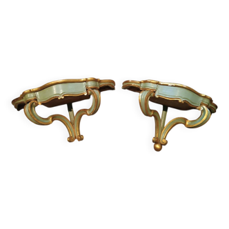 Pair Of Drop-shaped Consoles To Be Hanged, Lacquered And Gilt, Early 1900s