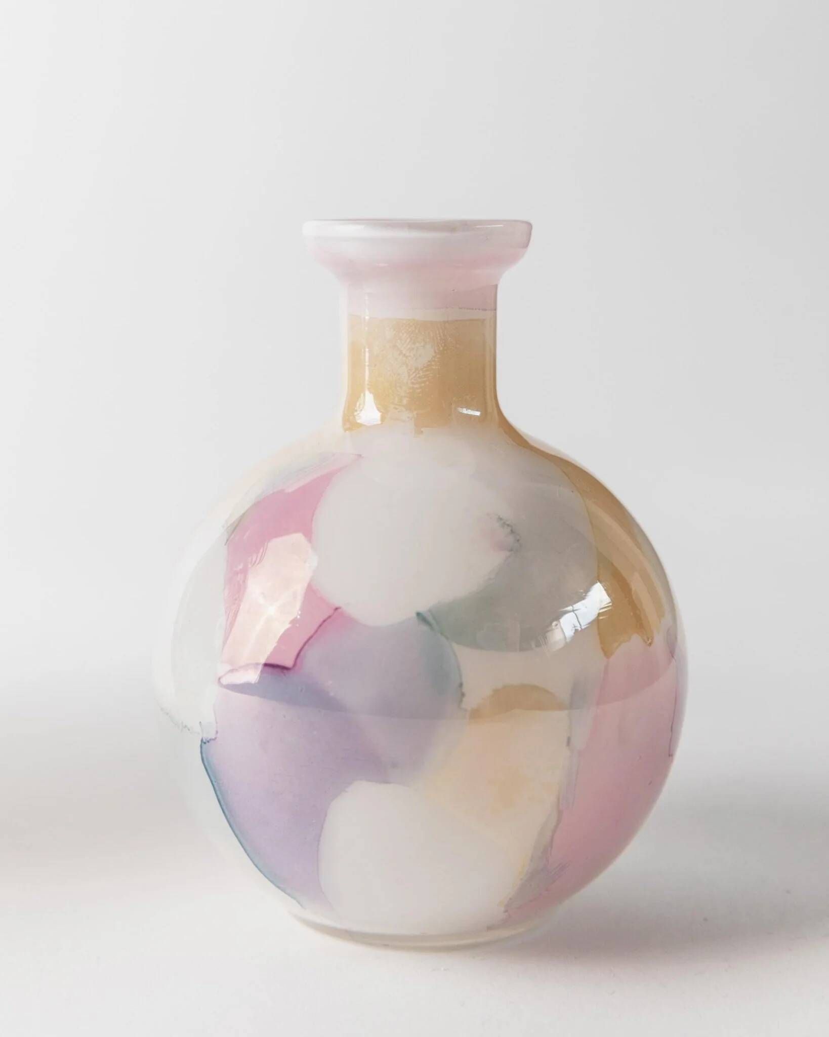 Milky White Murano Glass Vase with Pastel Dots Italian 1980s Vintage Table Decor