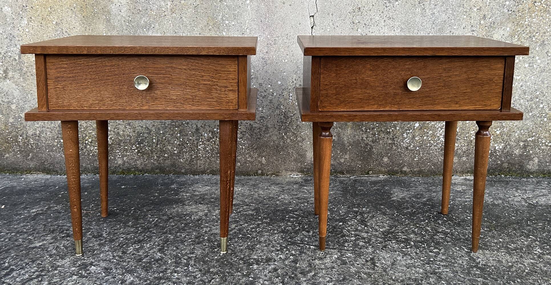 Paire de tables de nuit bois, vintage, années 60