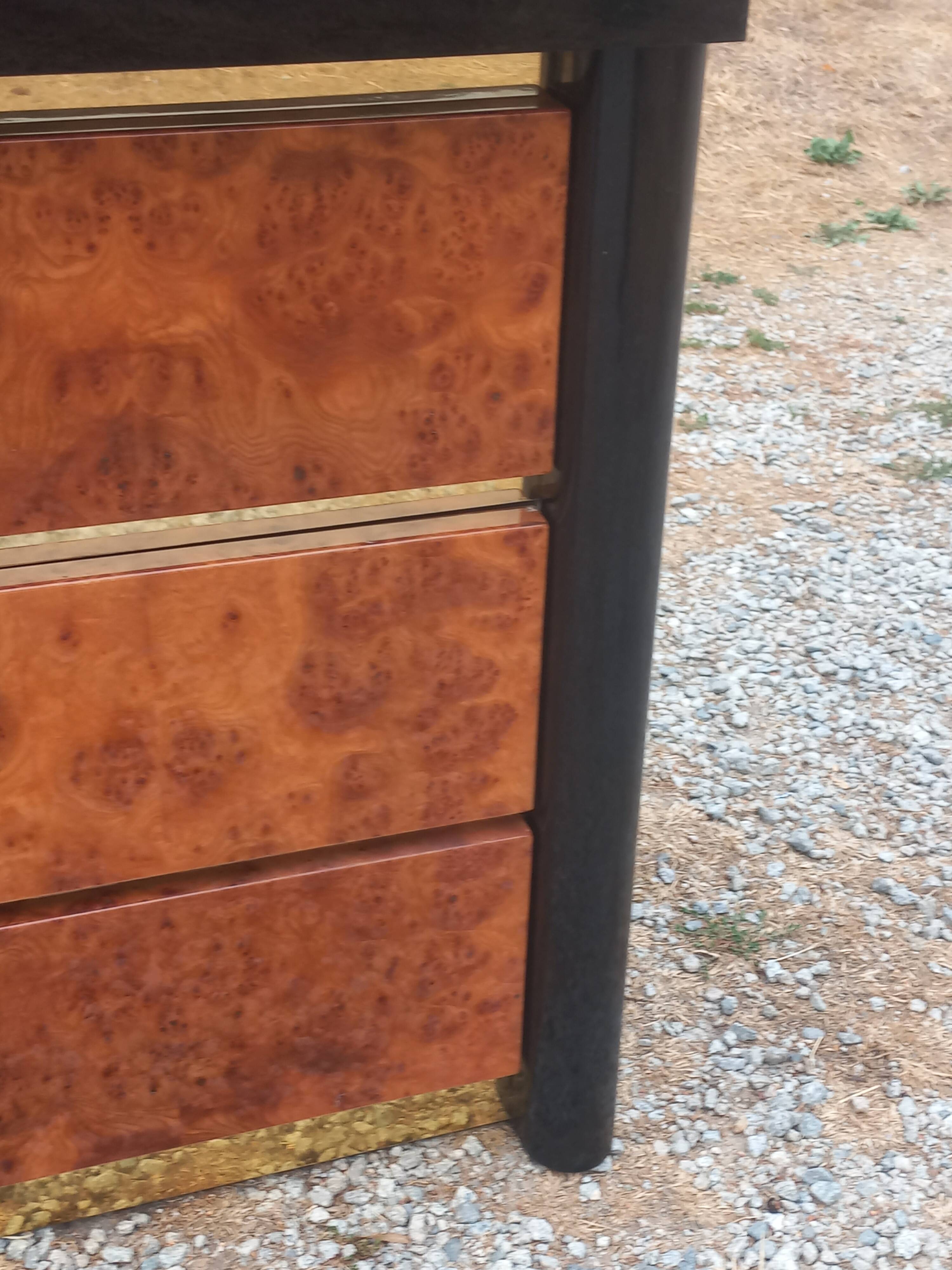 Roche Bobois Mahey black lacquer and burl commode with 3 drawers.
