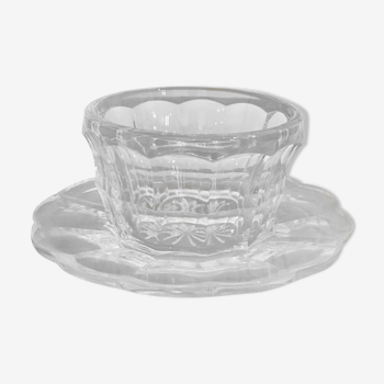 Small glass saucer with built-in saucer