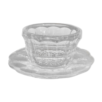 Small glass saucer with built-in saucer