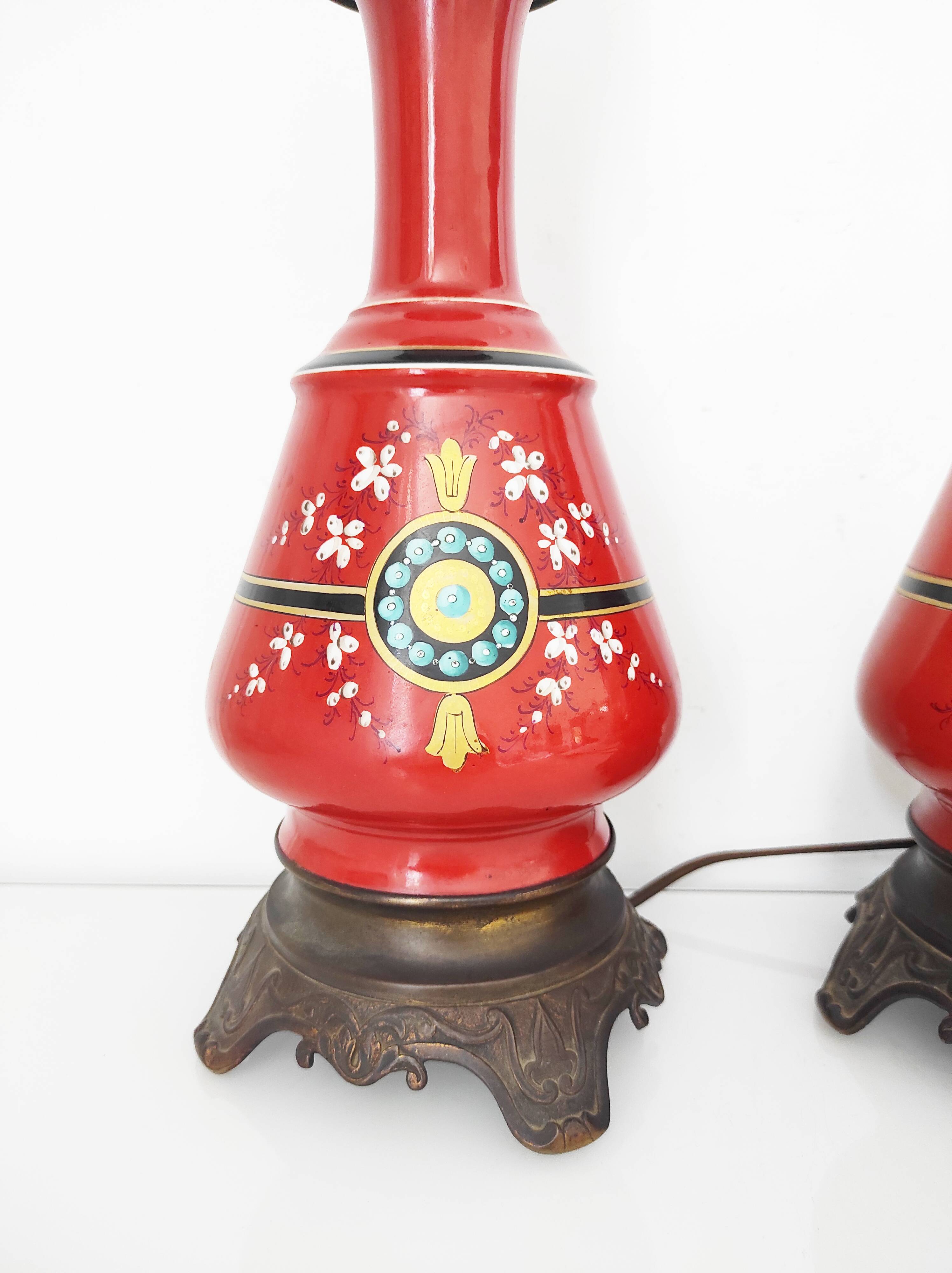 Paire de pieds de lampe rouges, 1900