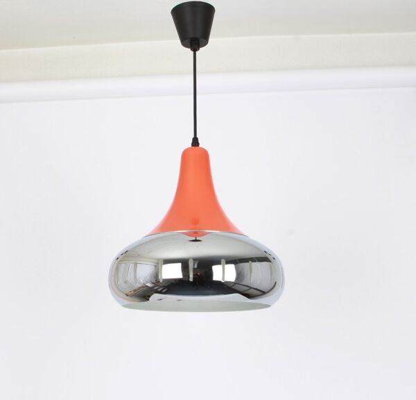 Pendentif en métal orange chrome par Doria Leuchten Allemagne années 1960