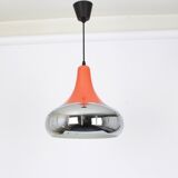 Orange chrome metal pendant by Doria Leuchten Germany 1960s