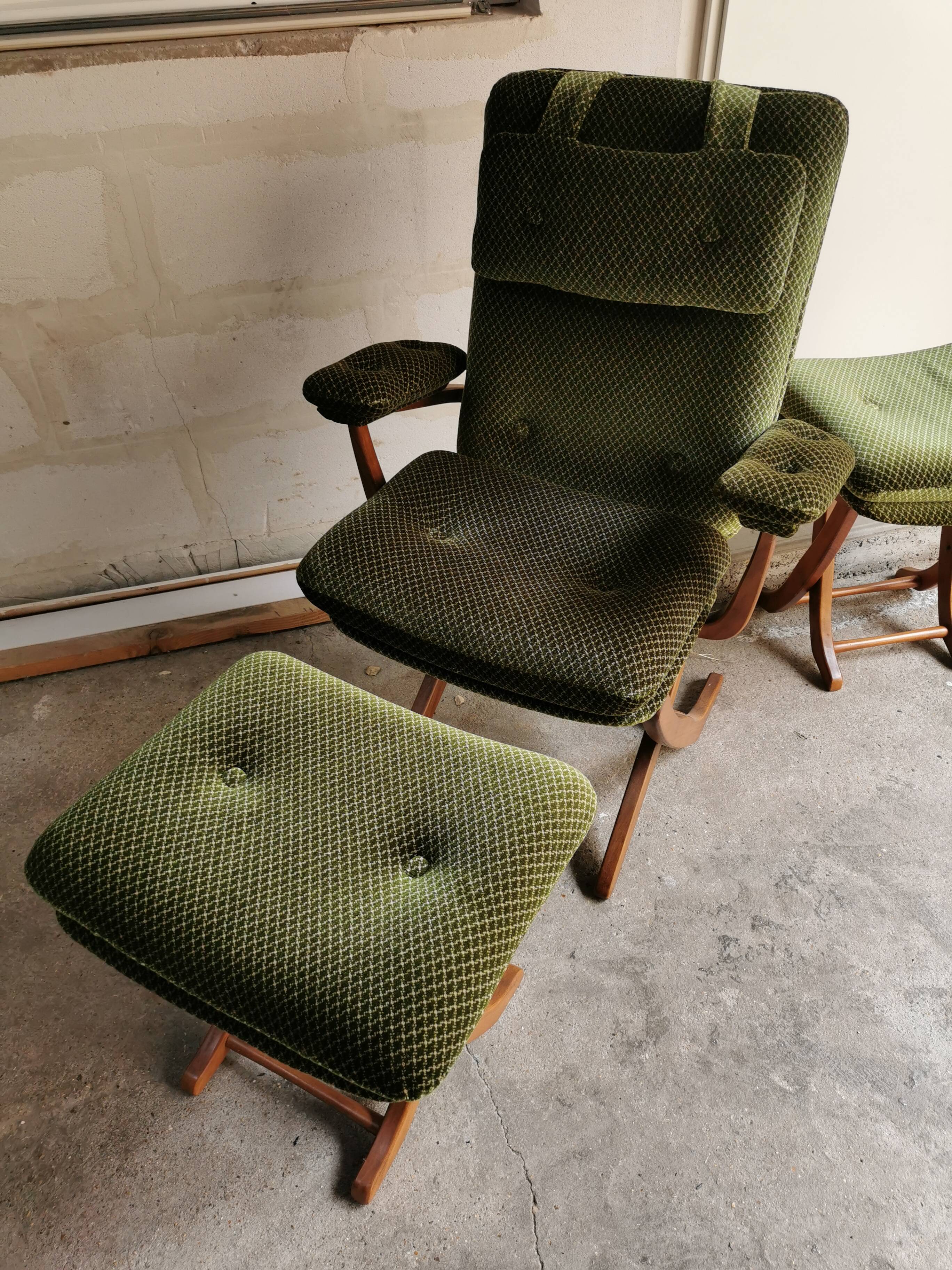 Vintage scandinavian style relax armchair + footrest adjustable tilt
