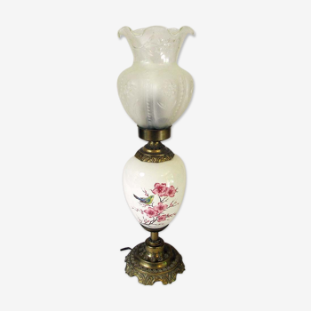 Lampe de table céramique blanche et tulipe en verre
