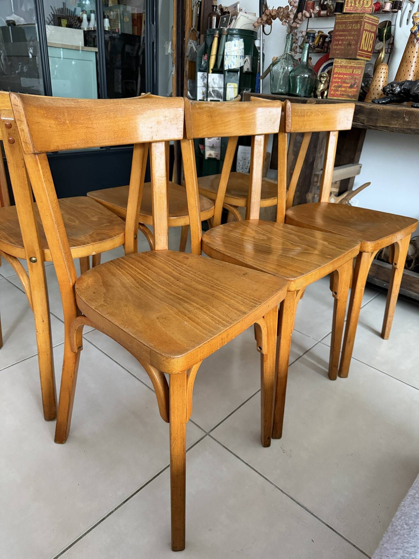 Set of 6 vintage wooden bistro chairs by Baumann