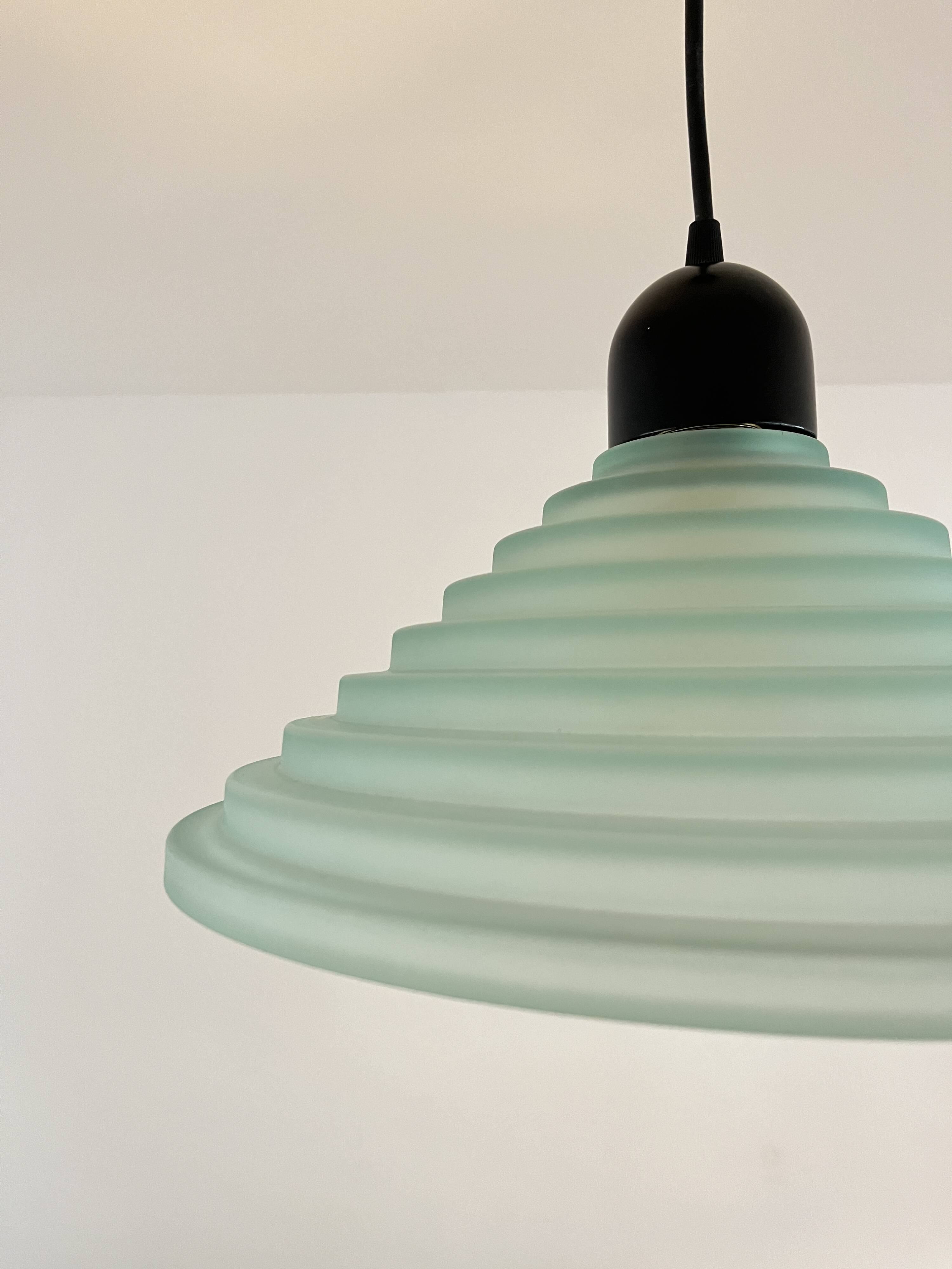 Vintage Aqua Green Honeycomb Glass Ceiling Lamp, 1980s Postmodern lamp