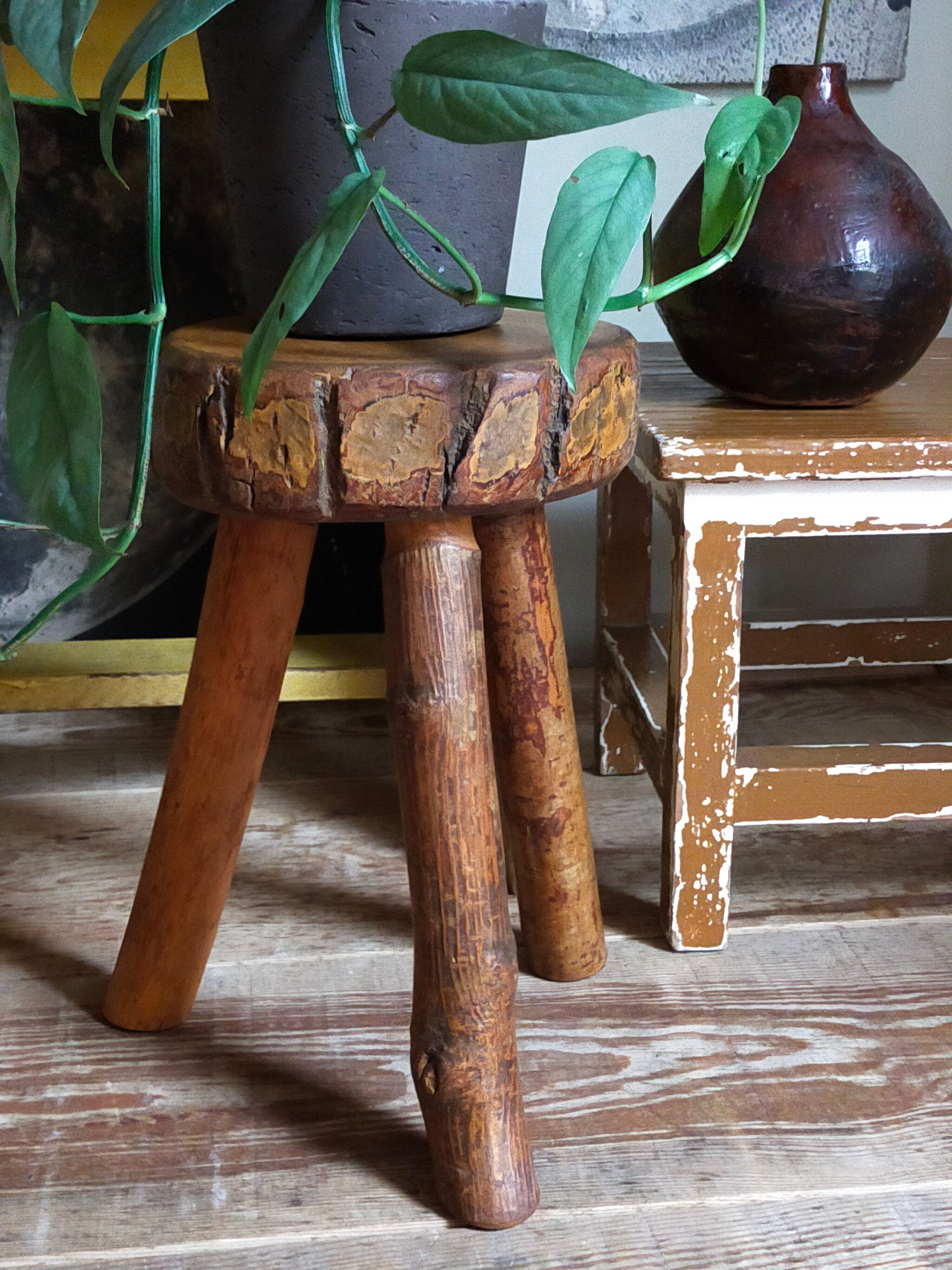 Tripod side stool solid wood Art-popular vintage