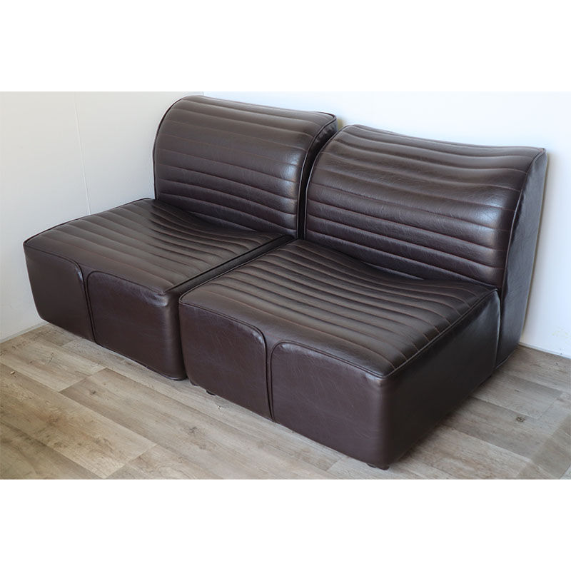 Canapé modulable vintage en cuir marron, 1970