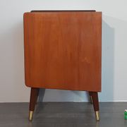 Norwegian bedside table with 3 drawers, teak and brass clogs