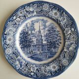 Antique Staffordshire Ironstone flat plate. “Liberty Blue” model. English manufacturing