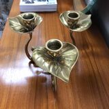 Bougeoir fleurs en laiton