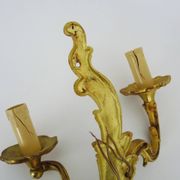 Ancienne applique murale à double feux en bronze, feuille d'acanthes. Années 50