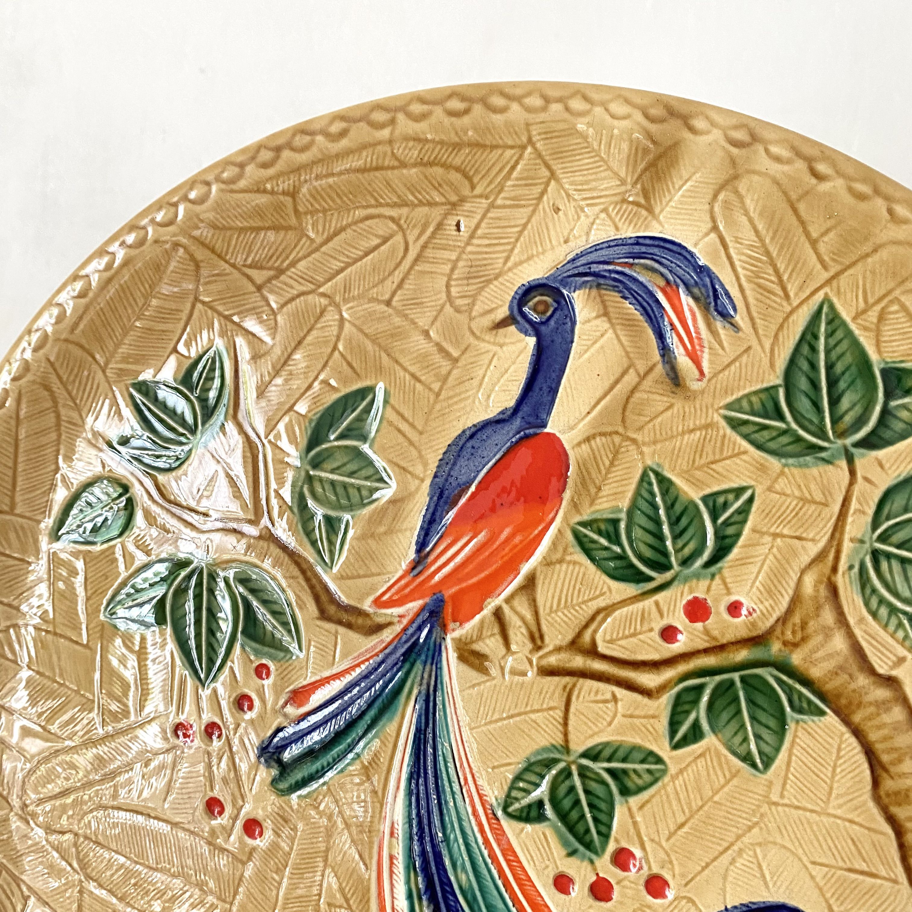 Poët Laval ceramic pie or cake dish with bird decoration