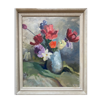 HSP painting "Bouquet of Tulips" by Bonella Woodhead + frame England