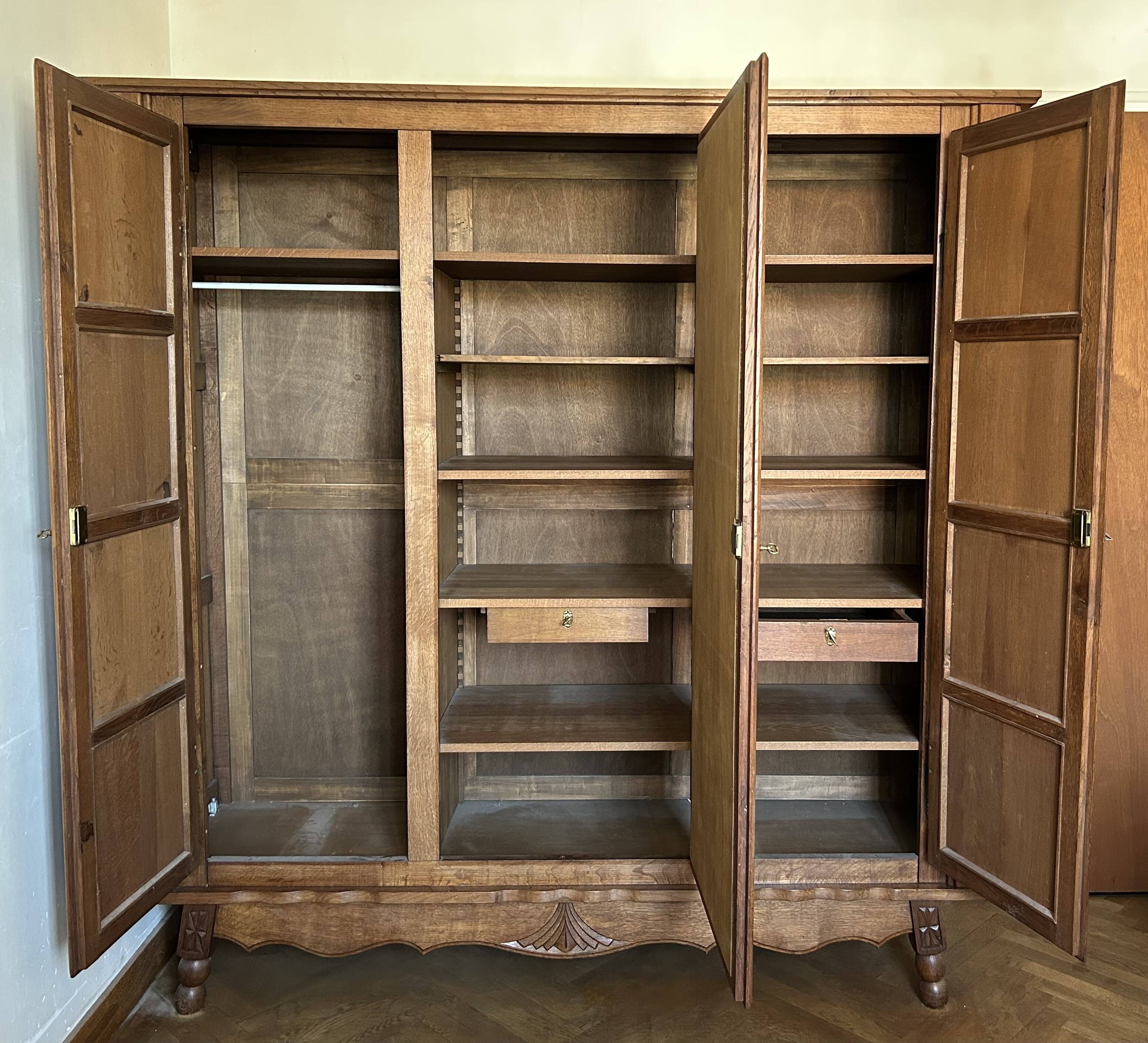 Handcrafted solid oak armoire, unique piece.