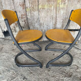 Pair of Chairs SOUVIGNET Model ELODIE Grey Metal & Wood Made in France