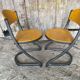 Pair of Chairs SOUVIGNET Model ELODIE Grey Metal & Wood Made in France