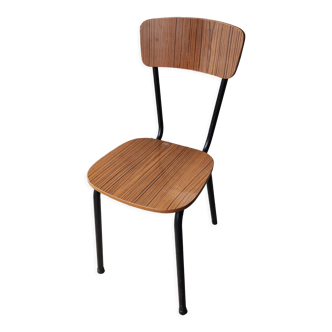 Chaise formica faux bois pieds acier vintage