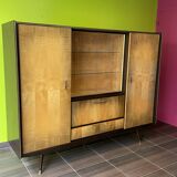 Vintage secretary cabinet from the 50s/60s in walnut and birch with compass feet