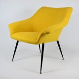 Mid-century armchair Shell, 1960s, NRD, yellow fabric, restored