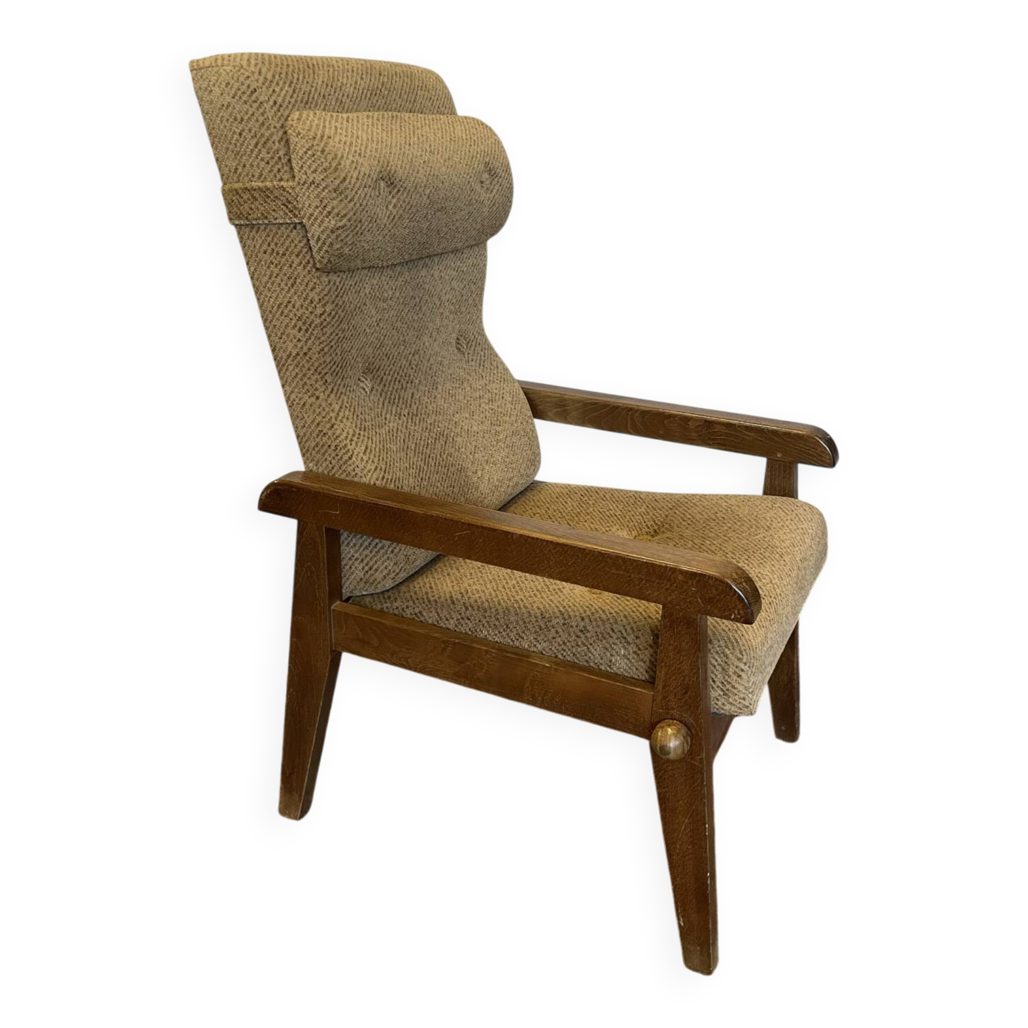 Vintage reclining armchair in wood and fabric – 1960s/70s