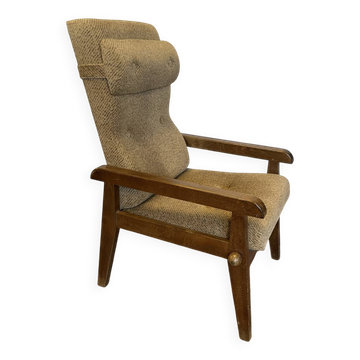 Vintage reclining armchair in wood and fabric – 1960s/70s