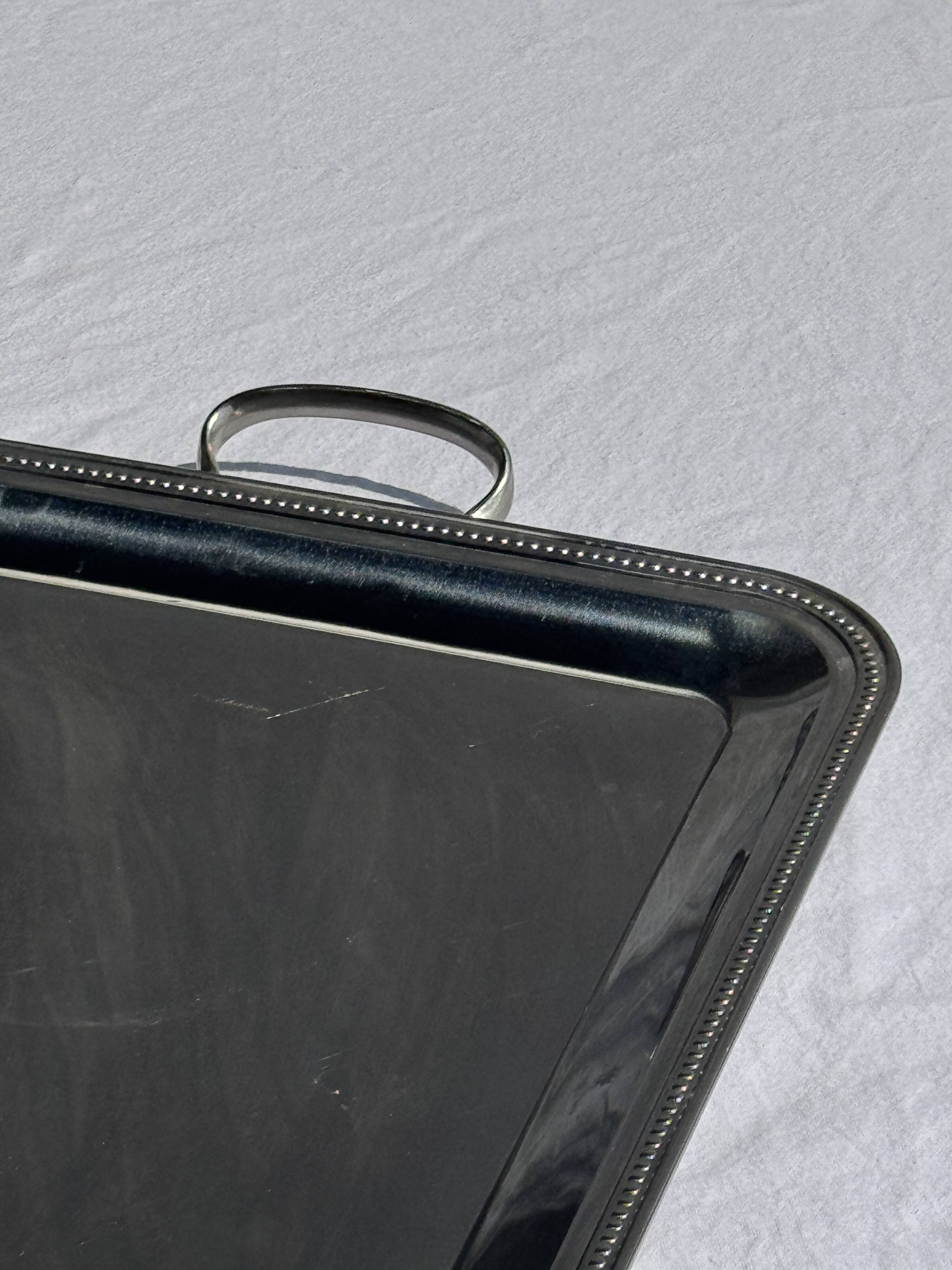 Classic silver tray with pearl stripe frieze