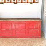 Former red patina and oak tray trading counter
