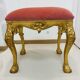 Louis XV Rococo style stool in gilded wood – pink seat – 20th century