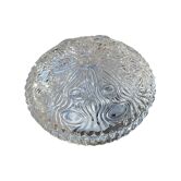 Small round wall light ceiling fixture in vintage moulded glass from the 1970s 1980s.