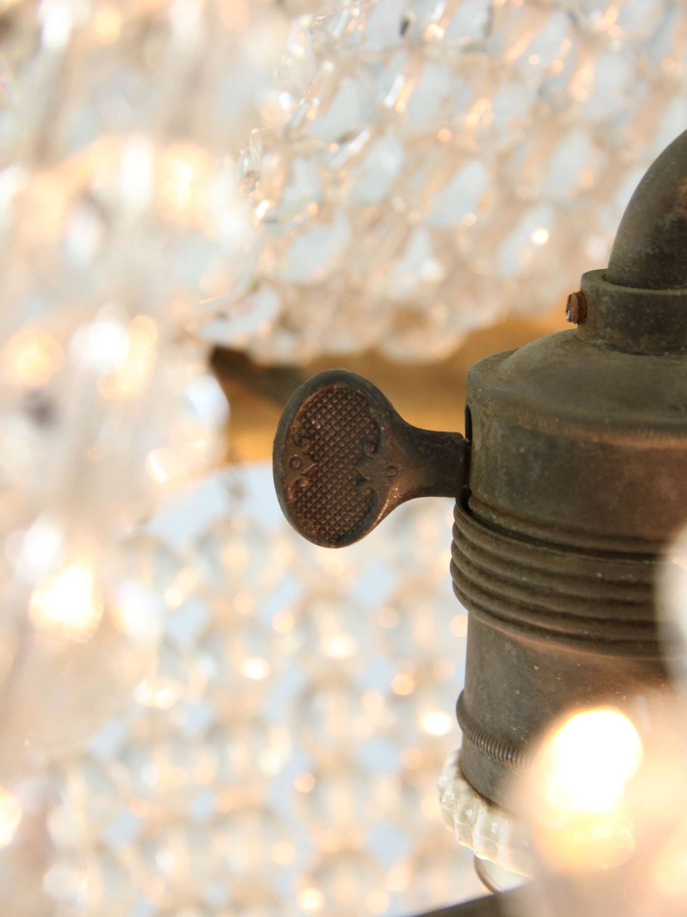 French Empire Crystal and Brass Chandelier, 1940s