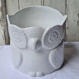 Owl pot cover, white ceramic owl