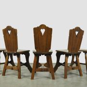 Chaises de salle à manger en chêne vintage brutaliste faites à la main, années 1930