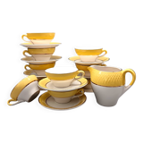 Service à café 9 tasses, pot à lait Moulin des Loups jaune texturé