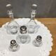 Servant service or set with glass and silver metal condiments