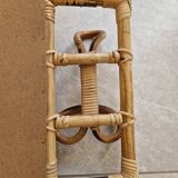 Coat rack with mirror background with two hooks - In bamboo and rattan - Design from the 1960s