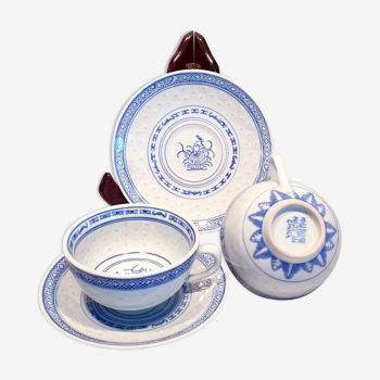 2 sets tasse à thé vintage en porcelaine chinoise grain de riz