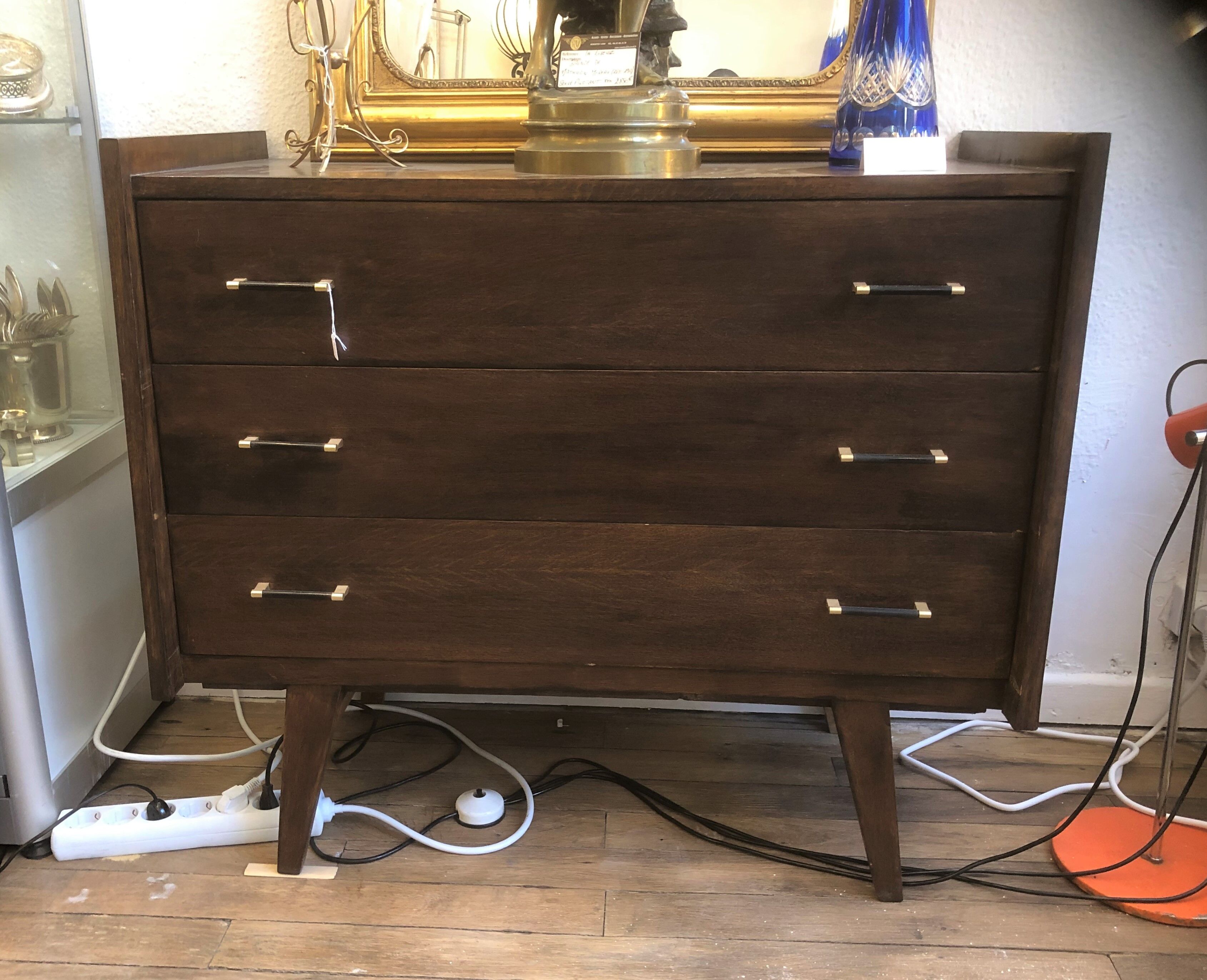 Old Vintage Chest of Drawers 3 drawers Scandinavian Compass Feet Wood