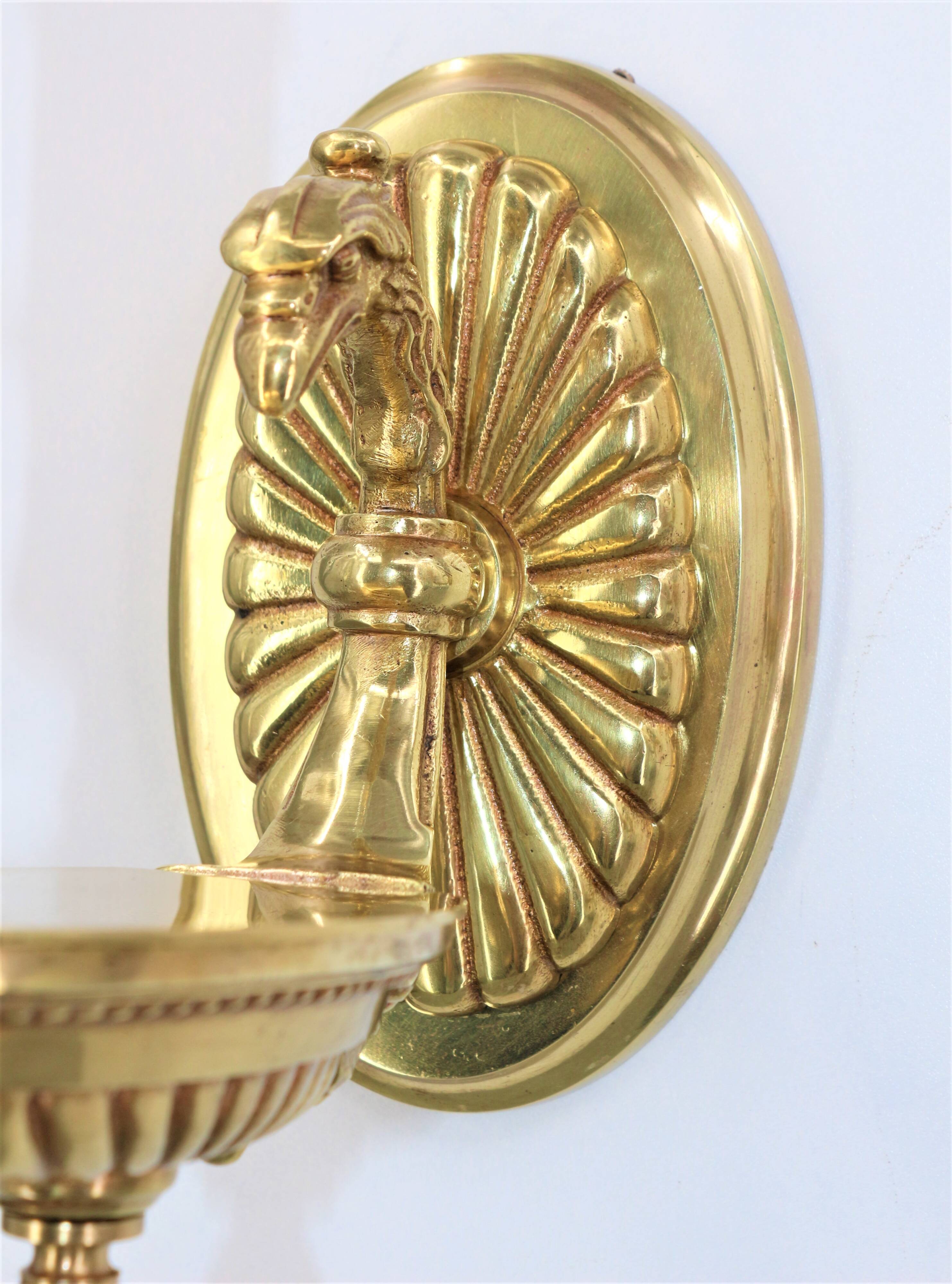 Pair of Gilt Bronze Wall Lamps, Directoire Style, Lucien Gau