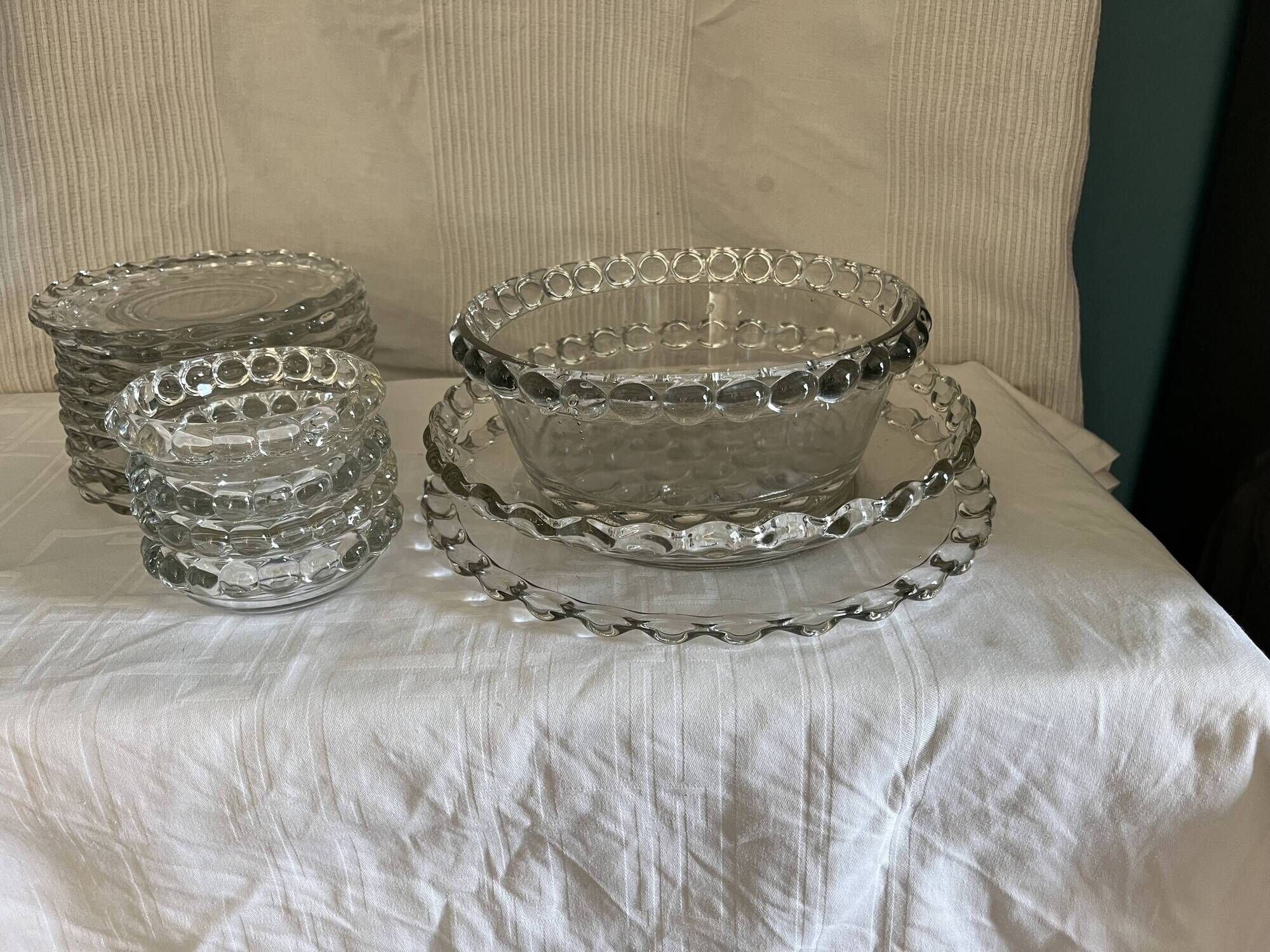 moulded glass service with beaded edge