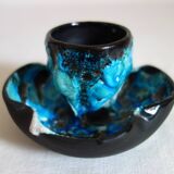 Pair of Vallauris fat lava blue egg cups from the 50s/60s
