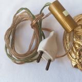 Antique gilded bronze lamp with engraved tulip medallion, 47 cm, interior decoration.