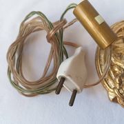 Lampe ancienne bronze doré médaillon tulipe gravé 47 cm décoration intérieure