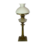 Kerosene lamp of brass with shade of white opaline glass, 1860