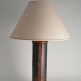 Mid-Century Modern Aztec Motif Hand Tooled Leather Table Lamp