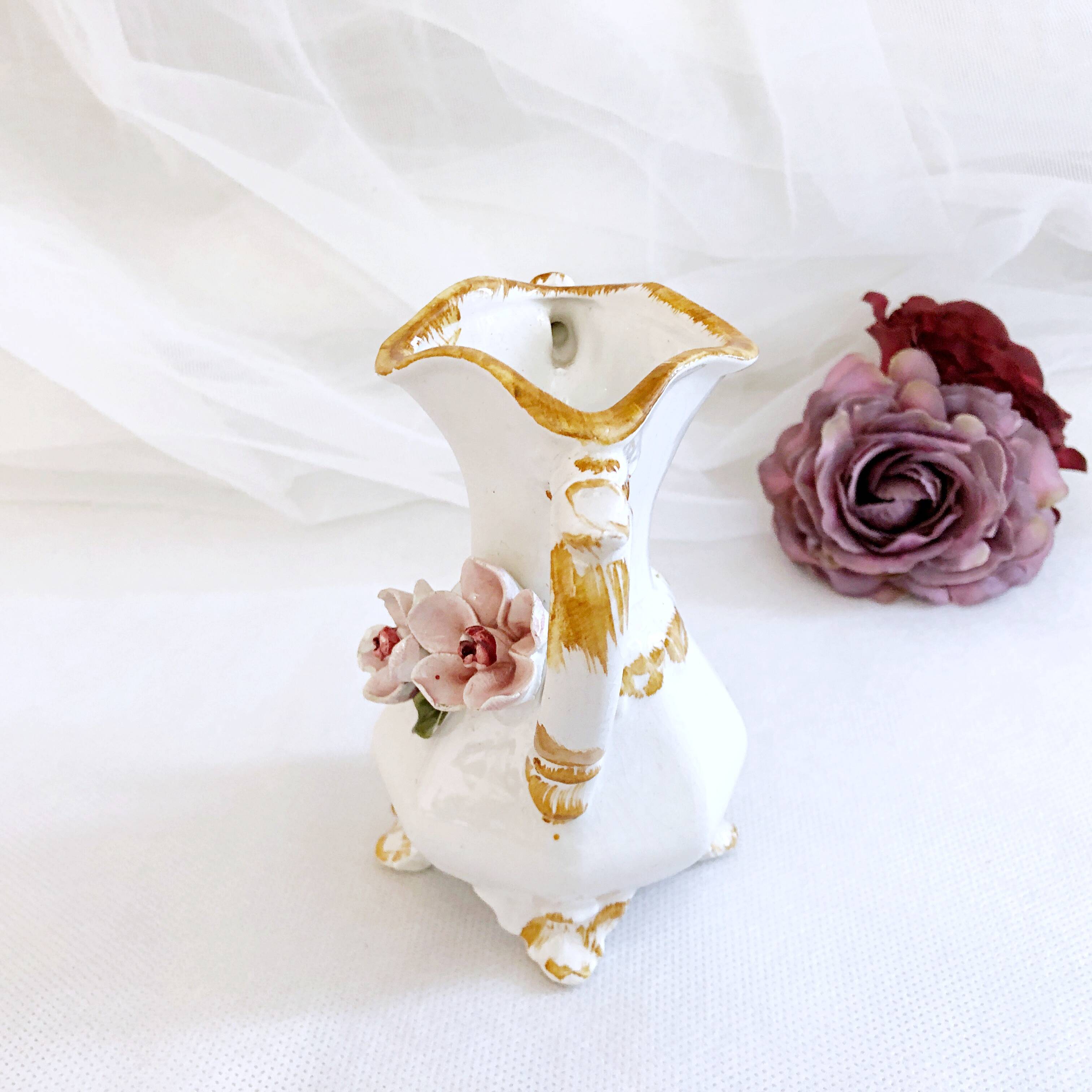 Amphora-shaped earthenware vase with floral slip BASSANO Italy